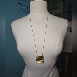 Artsy Gold-toned Modernist Bar Pendant Necklace